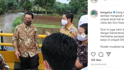 Wakil Gubernur DKI Jakarta, Ahmad Riza Patria meninjau kawasan aliran Kali Angke/ instagram: @bangariza