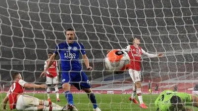 Striker Leicester City mencetak gol penyeimbang 1-1 atas Arsenal dalam laga lanjutan Liga Inggris pekan ke-32 di Emirates Stadion, Rabu (8/7/2020) dini hari WIB. (Foto: AFP/Shaun Botterill)