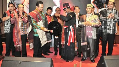 Ketua MPR, Bambang Soesatyo  saat membuka Pameran Ulos Fest 2019 dan Seminar Nasional 'Mengantar Ulos sebagai Warisan Dunia,' di Museum Nasional Indonesia, Jakarta Pusat, Selasa (12/11/2019)/Dok pribadi