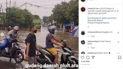 Banjir menggenangi ruas jalan di kawasan Pluit, Jakarta Utara, Rabu pagi/dok: Instagram @infojkt24