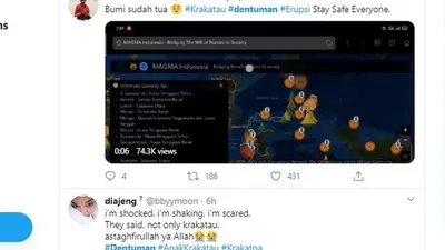 Tangkapan layar percakapan netizen di media sosial Twitter tentang dentuman keras yang terdengar di Jabodetabek.