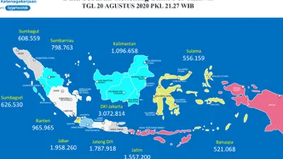 [ilustrasi] data sebaran nomor rekening tiap wilayah (dok: BPJamsostek)