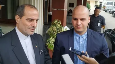 Duta Besar Iran untuk Indonesia, Mohammad Azad seusai bertemu Menkopolhukam RI Mahfud MD, Selasa (21/1/2020). [Suara.com/Muhammad Yasir]