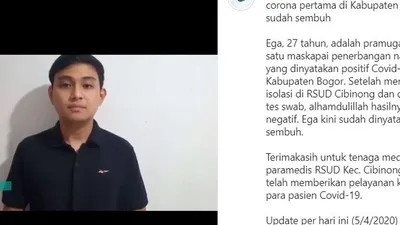 Pemuda yang berprofesi sebagai pramugara, R Ergayanto alais Ega (27) asal Kabupaten Bogor dinyatakan sembuh dari Covid-19. instagram: @ademunawarohyasin