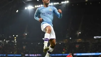 Striker Manchester City Gabriel Jesus merayakan gol kemenangan timnya. (Foto: AFP / Oli Scarff)