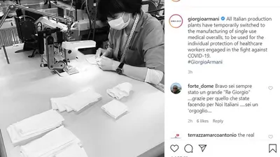 Rumah produksi fesyen mewah Giorgio Armani memproduksi APD untuk tenaga medis. instagram: @giorgioarmani