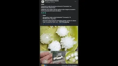 Hujan es berbentuk virus corona. [Facebook]