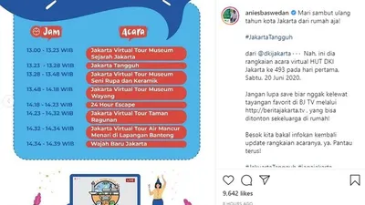 Jadwal rangkaian HUT DKI Jakarta/ instagram: Anies Baswedan