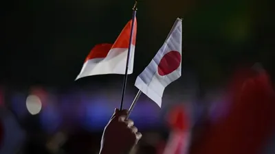 Ilustrasi bendera Indonesia dan Jepang/AFP (Jewel Samad)