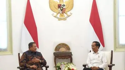 Presiden Jokowi dan Ketum Demokrat Susilo Bambang Yudhoyono dalam pertemuan di Istana Merdeka/Biro Pers dan Media Sekretariat Presiden