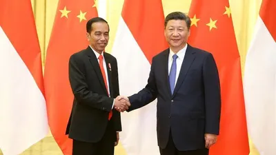 Presiden Jokowi bersalaman dengan Presiden China Xi Jinping/Xinhua (Yao Dawei)