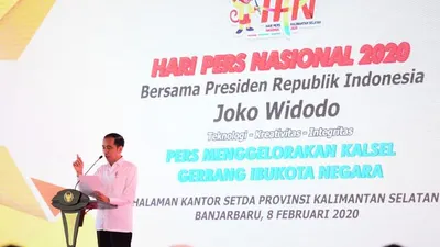 Presiden Jokowi berpidato di HPN 2020, Banjarbaru, Kalimantan Selatan. (Dok. Humas HPN 2020)