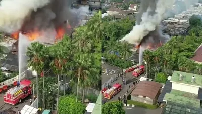 kebakara di Jalan Simprug Golf RT 10 RW 08, Kelurahan Grogol Selatan, Kebayoran Lama, Jakarta Selatan / kolase tangkap layar instagram humasjakfire