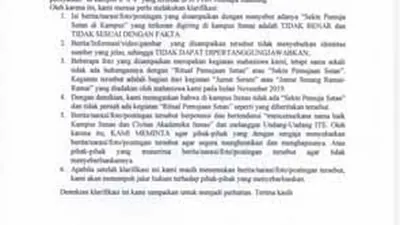 Surat Klarifikasi dari Itenas mengenai banyaknya penyebutan Kampus Pemuja Setan di media sosial terhadap kampus yang berlokasi di Jalan P.H.H. Mustofa. (Istimewa)