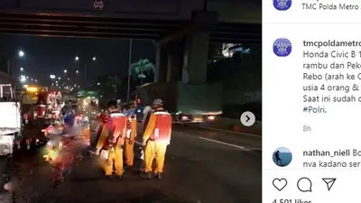 Kecelakaan di Tol JORR tewaskan 4 pekerja jalan tol. instagram: @tmcpoldametro