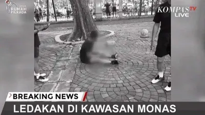 Potongan gambar yang ditayangkan stasiun Kompas TV dari lokasi ledakan di Monas. (Tribunnews)