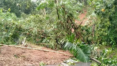 Longsor yang menimpa bahu jalan provinsi di Kecamatan Kampung Parakandongdong, Desa Sirnajaya Sukaraja, Kabupaten Tasikmalaya.