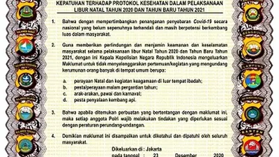 Maklumat Kapolri tentang Kepatuhan Terhadap Protokol Kesehatan Dalam Pelaksanaan Libur Natal Tahun 2020 dan Tahun Baru 2021