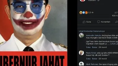 Meme Gubernur Anies Baswedan dirias mirip tokoh antagonis Joker (Facebook Ade Ramando/Suara.com)