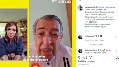 Panggilan video Najwa kepada ayahnya, Quraish Shihab menanyakan soal ibadah berjamaah ditengah wabah. (instagram: @najwashihab)