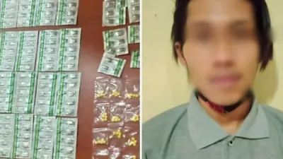 M (23), pemuda asal Aceh, ditangkap polisi setelah kedapatan mengedarkan obat terlarang jenis Tramadol dan Heximer di wilayah Kota Serang. [Ist]