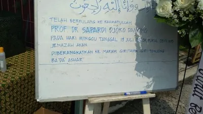 Info pemakaman penyair Sapardi Djoko Damono/Istimewa