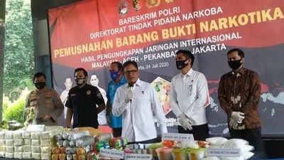 Pemusnahan barang bukti narkoba di Bareskrim Polri. (Suara.com/M Yasir)