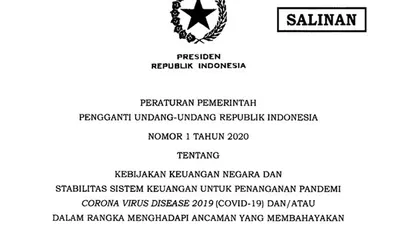 Perppu nomor 1 tahun 2020