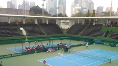 Suasana pertandingan Piala Davis antara Indonesia melawan Selandia Baru pada pada hari kedua, Minggu (15/9/2019)/Antaranews
