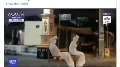 Salah satu warganet menayangkan cuplikan berita pocong yang berjaga di Purworejo untuk menangkal corona. (twitter: @realskzminho)