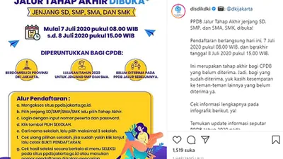 Pengumuman PPDB DKI Jakarta/ instagram: @disdikdki