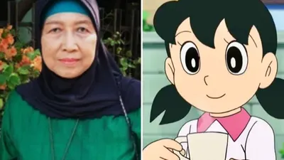 Prabawati Sukarta dan karakter Shizuka di serial animasi Doraemon