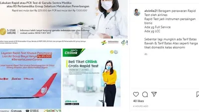 Berbagai tawaran rapid test dengan harga terjangkau untuk bisa melakukan penerbangan/ instagram: @alvinlie21