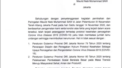 Begini Bunyi Surat Kepala Satpol PP DKI kepada Rizieq Shihab & FPI Soal Sanksi Denda/ilustrasi