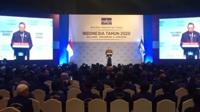 Presiden ke-6 RI, Susilo Bambang Yudhoyono pidato  Refleksi Pergantian Tahun 2019 (Suara.com/Novian Ardiansyah)