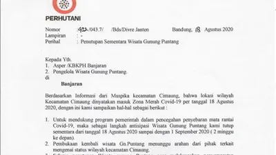 Surat pemberitahuan penutupan Gunung Puntang. (dok)