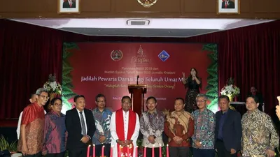 Menteri Kesehatan Letjen TNI (Purn) Terawan Agus Putranto  saat menghadiri perayaan Natal dan Tahun Baru Jurnalis Kristiani (PWI Pusat)