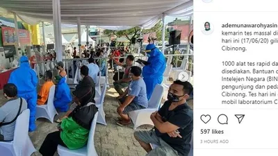 Tes massal corona, rapid test dan swab test dilakukan di Pasar Cibinong. Dari 195 orang yang telah diuji, empat di antaranya dinyatakan reaktif Covid-19/ instagram: @ademunawarohyasin