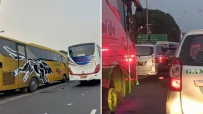 Tol Bandara macet, ribuan kendaraan tak bergerak, Selasa (10/11/2020). (TMCPolda)