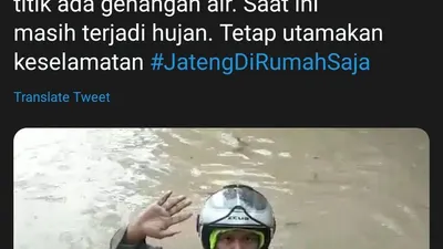 Polda Jateng dalam akun Twitternya @poldajateng_ malah melaporkan sebagai genangan. (dok Twitter)