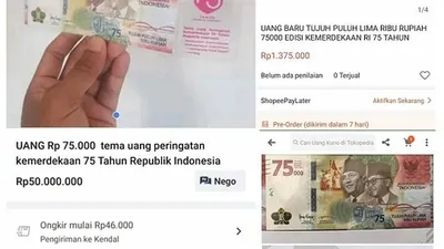 [ilustrasi] Akun penjual uang peringatan khusus Rp75 ribu harga selangit di akun shopee/dok: @lambe_turah