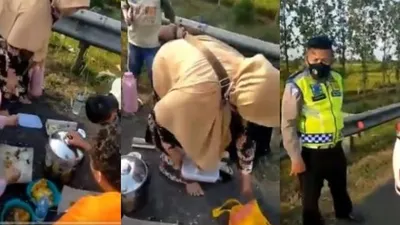Viral! Video Sekeluarga Makan di Pinggir Jalan Tol Cipali Bikin Kesal Warganet