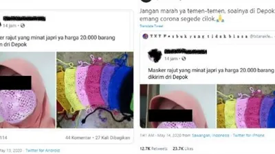 Viral wanita jual masker rajut banyak berlubang (Twitter)