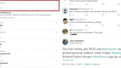 Warga Jawa Tengah mengaku dengar suara dentuman Senin dini hari (Twitter)