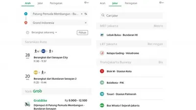 Fitur Rute Angkutan Umum Grab. (Antara)