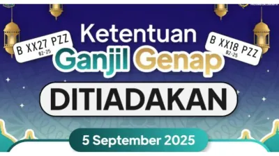 Sistem ganjil genap ditiadakan pada 5 September 2025. (Sumber: Instagram @dishubdkijakarta)