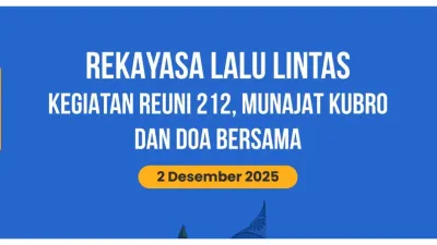 Catat! Berikut Rute Alternatif Selama Rekayasa Lalu Lintas Reuni Akbar 212 di Kawasan MonasHari Ini