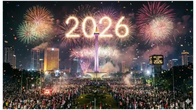 Ilustrasi. Pesta Kembang Api Pergantian Malam Tahun Baru 2026 (Sumber: Gemini AI)