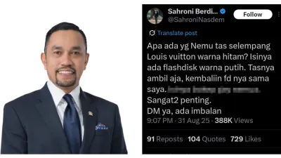 Viral! Beredar Cuitan Ahmad Sahroni Minta Warga yang Temukan Flashdisk Dalam Tas LV Segera Dikembalikan: DM ya, Ada Imbalan