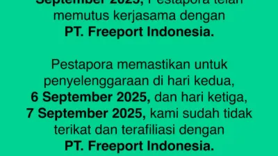 Tuai Kontroversi, Festival Pestapora 2025 Putus Kerjasama dengan PT Freeport Indonesia 